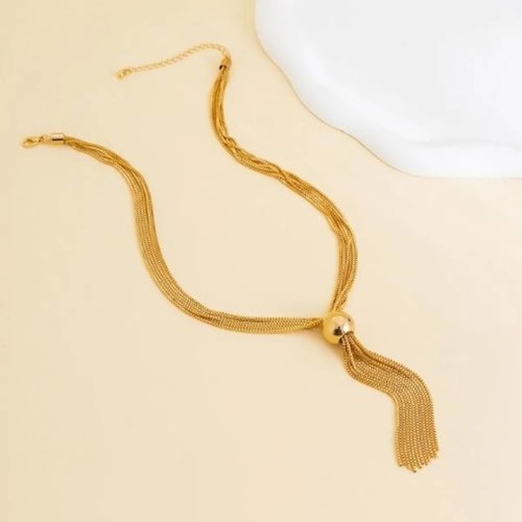 NEW Tassel Choker Necklace Ball Decor Twisted Snake Chain Lobster Claw - Picture 2 of 12